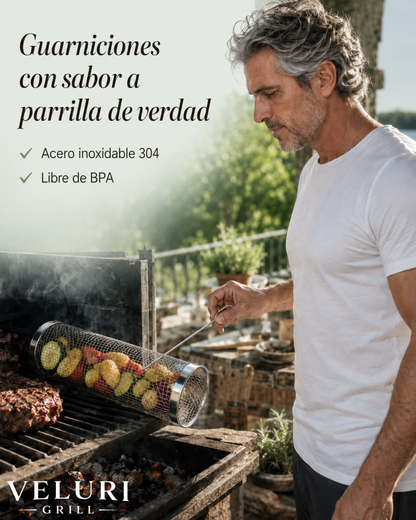 Canasto para Parrilla con Gancho y Varilla Auxiliar - VELURI GRILL