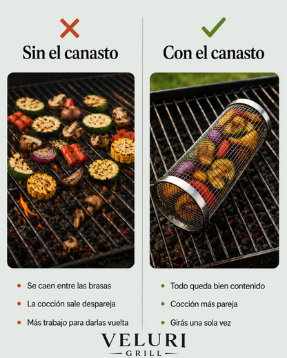 Canasto para Parrilla con Gancho y Varilla Auxiliar - VELURI GRILL