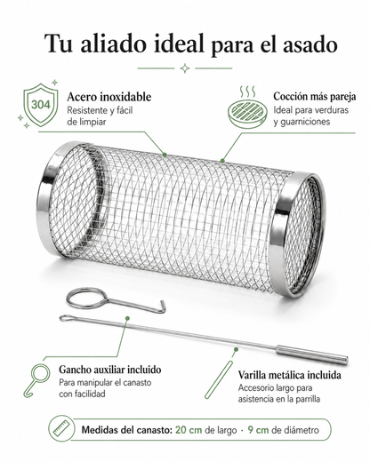 Canasto para Parrilla con Gancho y Varilla Auxiliar - VELURI GRILL