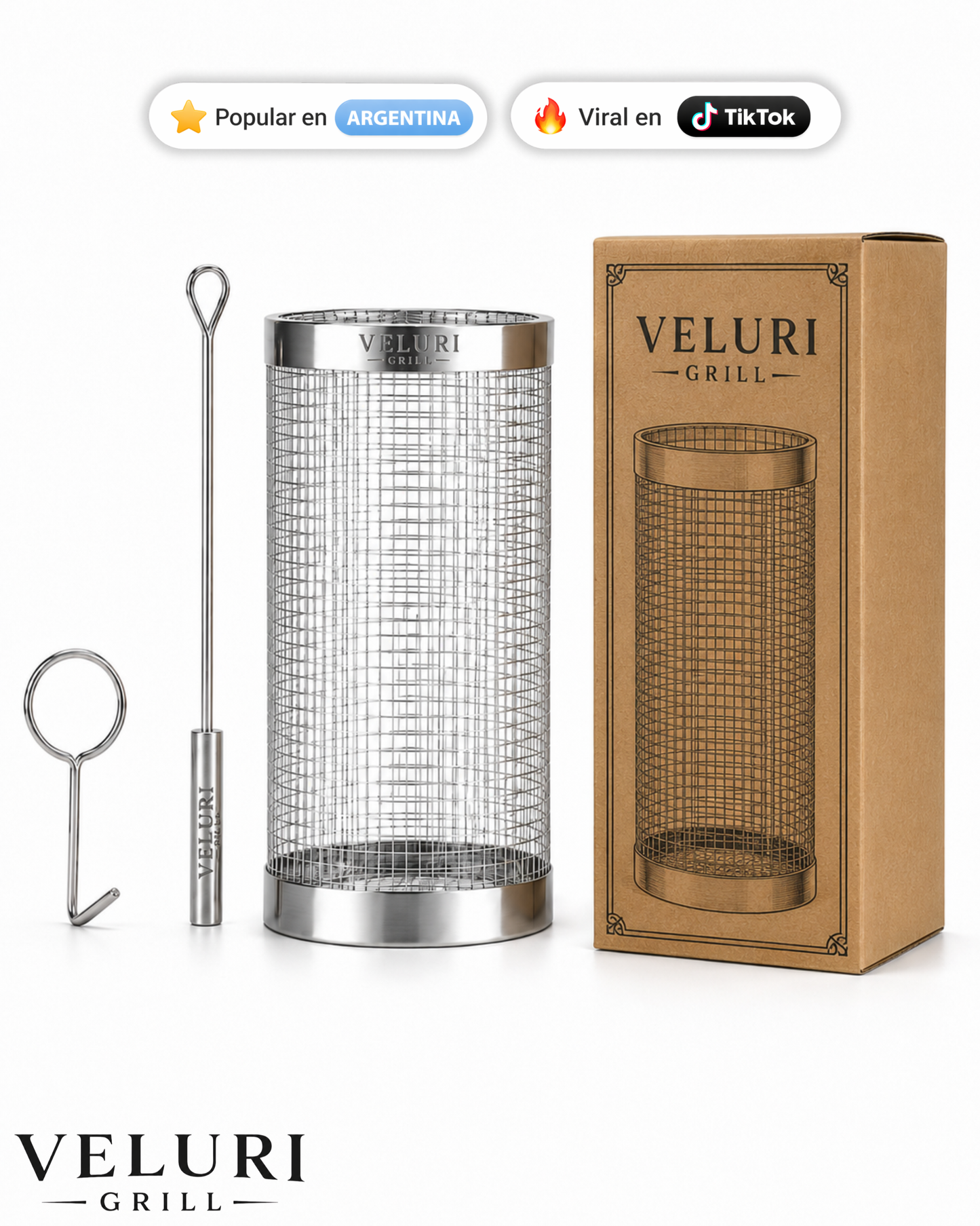 Canasto para Parrilla con Gancho y Varilla Auxiliar - VELURI GRILL