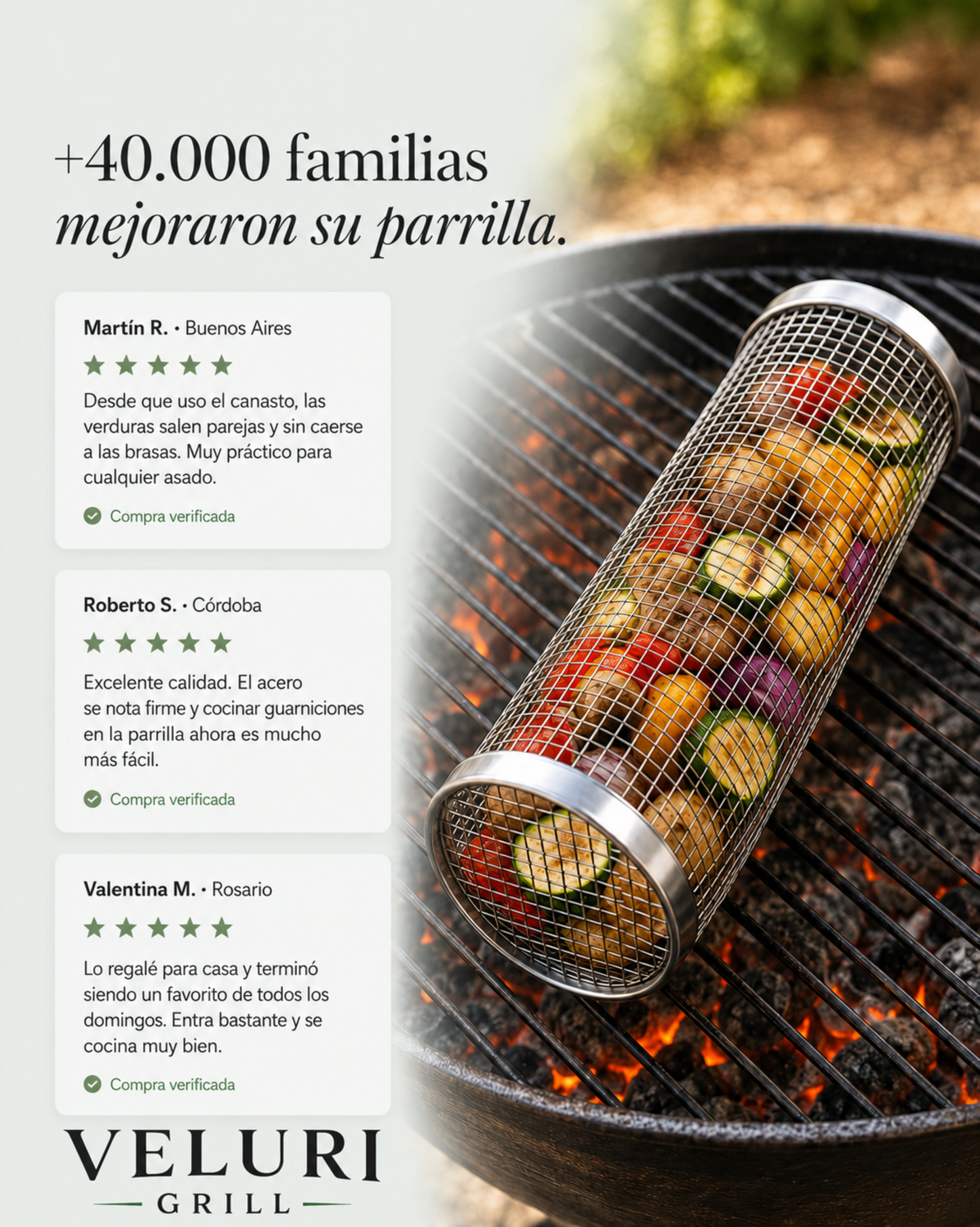 Canasto para Parrilla con Gancho y Varilla Auxiliar - VELURI GRILL